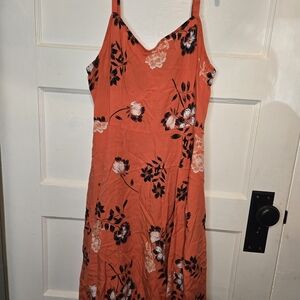 GAP Rayon Midi Shift Dress Orange Tropical Floral Adjustable Straps XL Q6